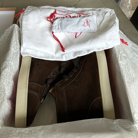 Christian Louboutin Louis orlato flat dark brown cosme suede high top sz 43.5